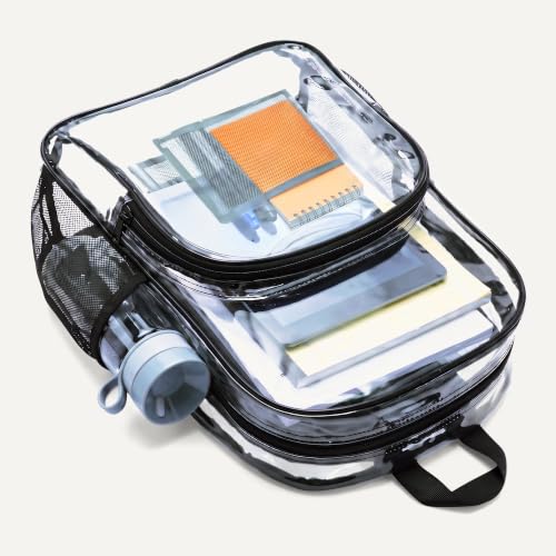 Amazon Basics Transparent Clear School Backpack, Water-Resistant PVC Plastic, Reinforced Shoulder Straps, 17 x 7 x 13 in - color: Clear