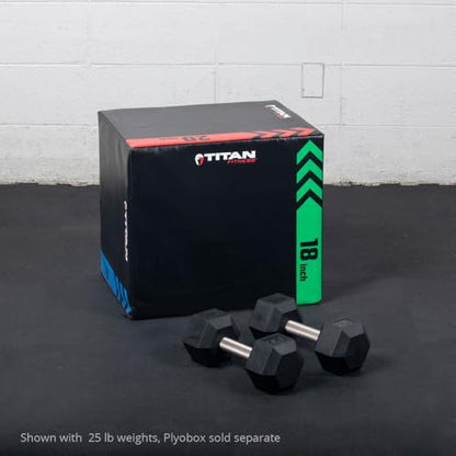 Titan Fitness 55 LB Pair Free Weights, Black Rubber Coated Hex Dumbbell, Straight Stainless Steel Handle, Strength Training, Full Body Workout