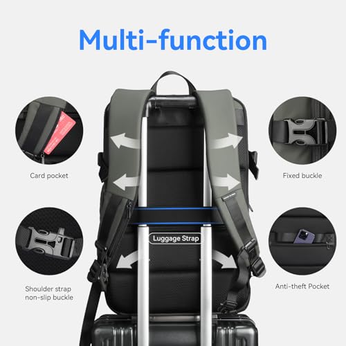MARK RYDEN Travel Backpack for Men, 40L Airline Approved Carry on Backpack with USB Charging Port, 17.3 Inch Waterproof Business Laptop Backpack - color: Green