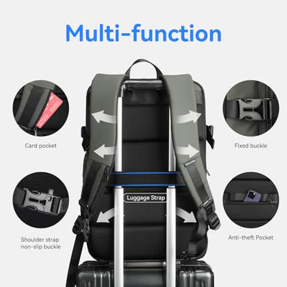 MARK RYDEN Travel Backpack for Men, 40L Airline Approved Carry on Backpack with USB Charging Port, 17.3 Inch Waterproof Business Laptop Backpack - color: Green