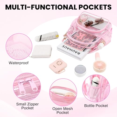 PIG PIG GIRL Clear Backpacks for Stadium Events Approved 12×6×12 Clear Bookbag for Women Mini Transparent Letter Back Pack, Pink, Letter-K - color: Pink, style: K