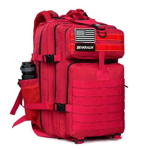 45L Military Tactical Backpack for Men & Women Bug Out Bag Assault pack Molle Daypack Hiking Trekking Rucksack (2.0 side pockets (red)) - color: 2.0 Side Pockets (Red)