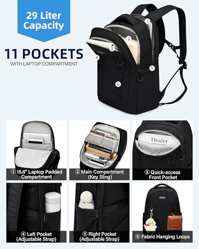 HanTrip Travel Laptop Backpack Carry On, 18 Inch Large Work Backpack School Book Bags, Light Water Resistant Backpacks for Women Men with Luggage Strap Water Bottle Pocket Chest Strap, Black - color: Black-1