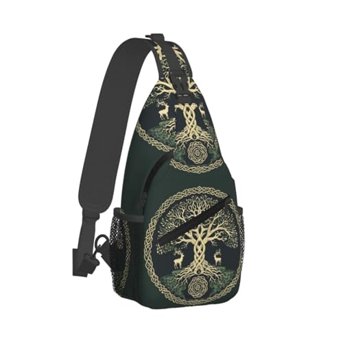 Viking Symbol Tree Life Outdoor Crossbody Shoulder Bag For Unisex Young Adult Hiking Bicycling - color: Pink2