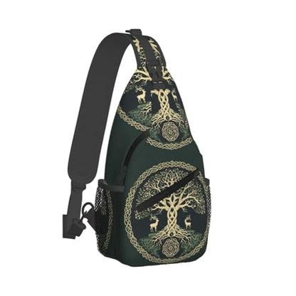 Viking Symbol Tree Life Outdoor Crossbody Shoulder Bag For Unisex Young Adult Hiking Bicycling - color: Pink2