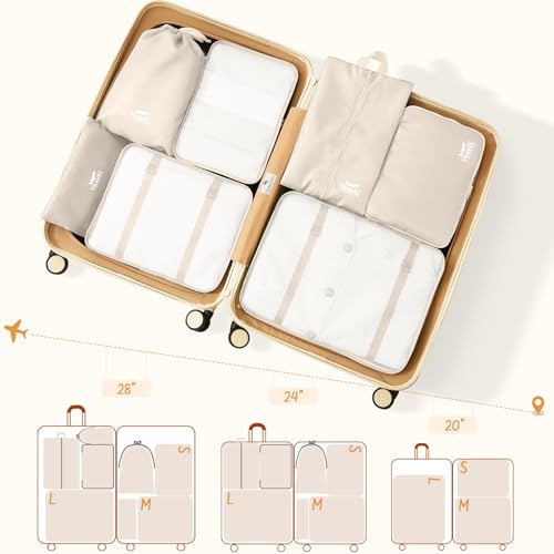 9 Set Packing Cubes for Travel Essentials - Lightweight Carry-On Luggage Organizer Bags with Shoe, Clothes & Laundry Bags for Airplane, Family & Business Travel, Beige - color: Beige
