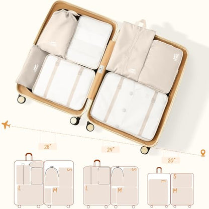 9 Set Packing Cubes for Travel Essentials - Lightweight Carry-On Luggage Organizer Bags with Shoe, Clothes & Laundry Bags for Airplane, Family & Business Travel, Beige - color: Beige