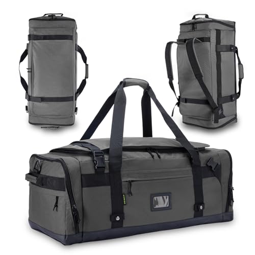 Large Duffle Bag for Travel - Men & Women, Foldable Gym Duffle Backpack, Heavy Duty Tactical Military Canvas Duffel Bags, Extra Big Carry On with Shoe Pockets, Waterproof (80L/103L) - color: Grey, size: M(80L)