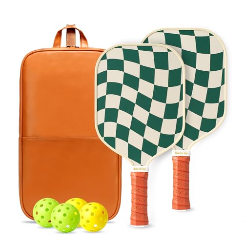 Pickleball Paddles Set of 2/4- USAPA Approved Graphite/Fiberglass Pickleball Racket, 2 Pickleball Rackets, 4 Balls and 1 Portable Carry Bag, Aesthetic Pickle Ball Set for Men Women Beginners - color: 2 Wave Check | Warm Orange | Graphite