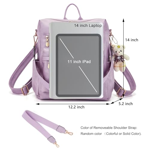 Soperwillton Women Backpack Purse Multipurpose Design Handbags Shoulder Bag PU Leather Travel bag Backpack Set 2pcs - color: Lightpurple