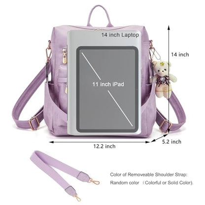 Soperwillton Women Backpack Purse Multipurpose Design Handbags Shoulder Bag PU Leather Travel bag Backpack Set 2pcs - color: Lightpurple
