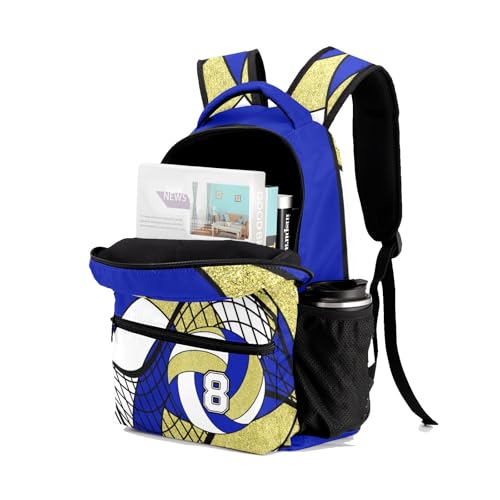 Volleyball Blue Gold Shoulders Bags Daypack with Name Personalized School Bookbag for Sports Party Traveling - color: Volleyball Blue Gold
