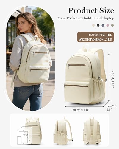 Lightweight School Backpack for Women Men, Multi Pocket Backpack for College Students, Waterproof Middle School Bags, Simple Bookbag for Teens Girls Boys, Beige - color: Beige
