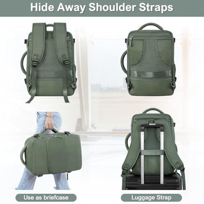 Sinaliy Travel Backpack, Carry on Flight Approved Backpack with Multi-Pockets, TSA Waterproof 17.3inch Laptop Backpack, Personal Item Travel Bag for Men Women, Army Green - color: Army Green, size: X-Large