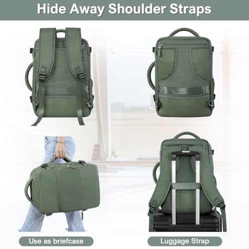 Sinaliy Personal Item Backpack, Carry on Travel Backpack with Multi-Pockets, Waterproof Casual College 16inch Laptop Backpack for Men Women, Army Green - color: Army Green, size: Large
