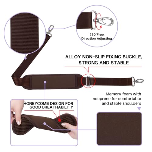 60 Inch Shoulder Strap with Removable Ultra-Thick Pad，Adjustable Buckles and Metal Hooks - color: Browm