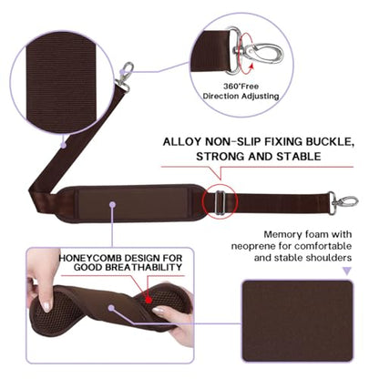 60 Inch Shoulder Strap with Removable Ultra-Thick Pad，Adjustable Buckles and Metal Hooks - color: Browm