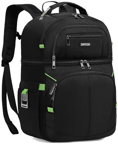 Insulated Cooler Backpack,Double Deck Leakproof Cooler Bag,Insulated Backpack Cooler Lunch Backpack for Men Women - color: Green+Black