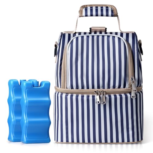 NCVI Breastmilk Cooler Bag with 2 Ice Pack, Breast Pump Bag with Cooler Fits 6 Bottles, Double Layer Breast Milk Baby Bottle Cooler Bag, for Travel, Nursing Mom Daycare, Work, Picnic (Stripe) - color: Stripe