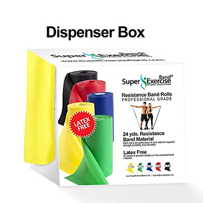 Resistance Band for Working Out | Super Exercise Bands 8,16,24 Yard Bulk Rolls |10 Strengths in Light Medium and Heavy Resistance Bands | Latex Free Workout Bands Including App and e-Book - size: 24 Yards, style: Beginner Level 1