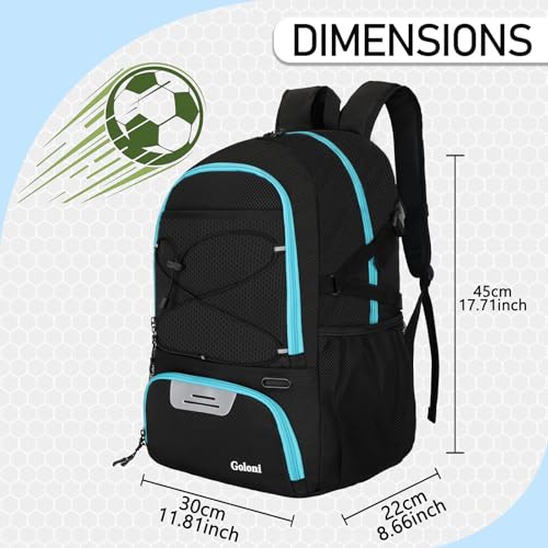 Goloni 30L Sports Backpack with Ball Compartment & Ventilated Shoe Pocket,Basketball Soccer Bag for Youth Boys Girls - color: Black Blue