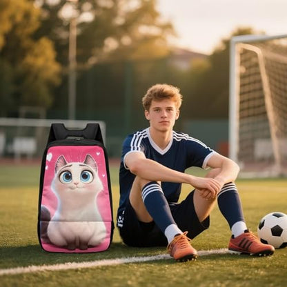 18.5in Basketball Backpack Basketball Bag with Shoe Compartment & Ball Holder, Waterproof Bag for Soccer Volleyball - color: Cute Cartoon Kitten Print