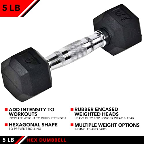 JFIT Rubber Hex Dumbbell - style: 5lb (Single)