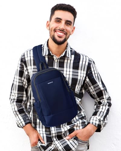 ECOHUB Anti-Theft Crossbody Bag Men Women, RFID Blocking Lightweight Sling Backpack Eco-Friendly with 9 Pockets Sturdy SBS Zippers Water Resistant for Travel Work Hiking Outdoor, Blue - color: Blue