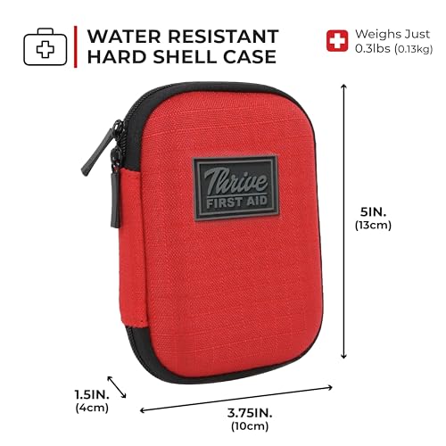 Thrive Mini First Aid Kit - Compact Travel Essentials Pack - Waterproof Camping Essentials Set - Portable Car First Aid Kit & Hiking Supplies Pouch - 66-Piece Set, Red Shell Case - style: 66 Piece - Shell