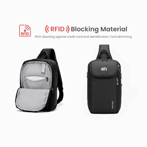 Sling Backpack RFID, Men Shoulder Crossbody Bag for 14-inch Laptop Travel - color: Grey, size: Large