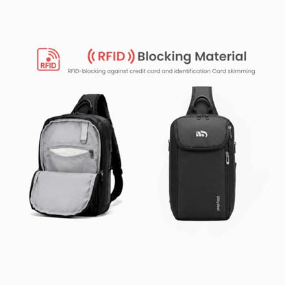 Sling Backpack RFID, Men Shoulder Crossbody Bag for 14-inch Laptop Travel - color: Grey, size: Large