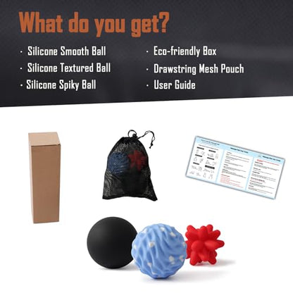 3-Piece Silicone Massage Ball Set for Deep Tissue and Trigger Points - Lacrosse Massage Balls for Myofascial Release, Muscle Knots & Plantar Fasciitis (Silicone Full-Body Recovery Set) - style: Silicone Full-body Recovery Set