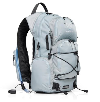 Water Buffalo Hydration Backpack - Sherpa 22L Hiking Backpack with Water Bladder - Water Backpack for Hiking with Waterproof Zippers, Phone & Pole Holders - color: Flint