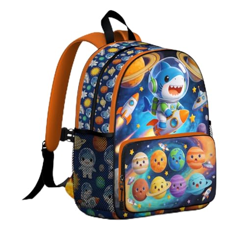 Toddler Backpack for Boys 4-6 – Shark & Astronaut Kids Backpack, Cool Preschool Kindergarten Daycare Bag with Padded Ergonomic Straps & Chest Buckle, Small Backpack for Kids Travel - color: Cute Shark Astronaut