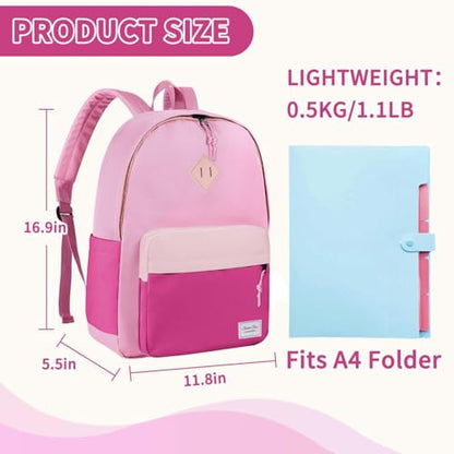 Chase Chic Kids Backpack for Boys - 17 inch School Backpacks for Toddler Girls Fits 6 to 12 Years Old - Lightweight Water Resistant Preschool Bookbag for Travel Daycare (Pink Rose Red) - color: Pink&rose Red