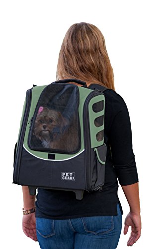 Pet Gear I-GO2 Roller Backpack, Travel Carrier, Car Seat for Cats/Dogs, Mesh Ventilation, Included Tether, Telescoping Handle, Storage Pouch, 2 Models, Available 12 Colors