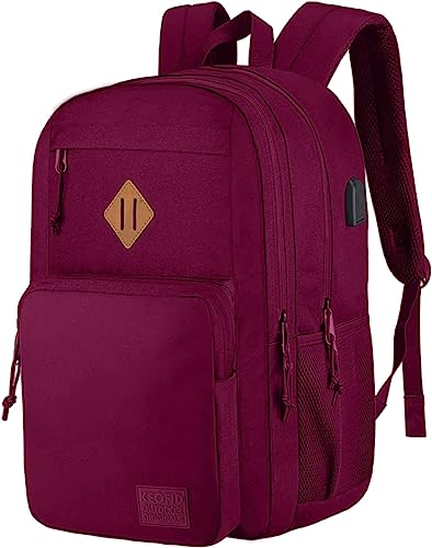 KEOFID Classic Anti-Theft Laptop Backpack for Men and Women, Burgundy, 17.3" x 12.6" x 7.2" - color: Burgundy, size: 17.3Inches