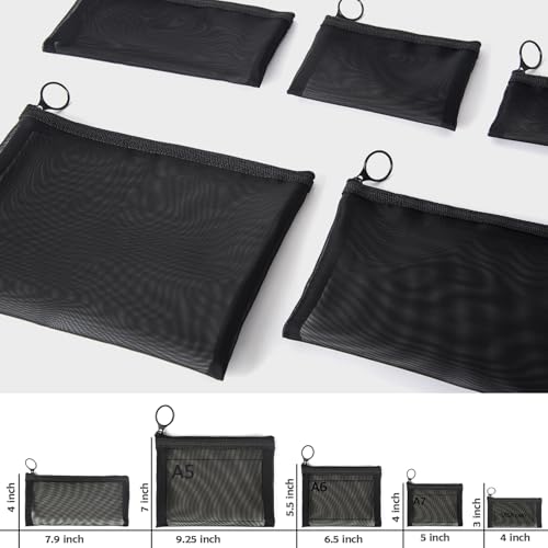 patu Zipper Mesh Bags, Pack of 5 (XS/S/M/L & Long Pouch), Beauty Makeup Cosmetic Accessories Organizer, Travel Toiletry Kit Set Storage Case, Black - color: Black (5 pcs)