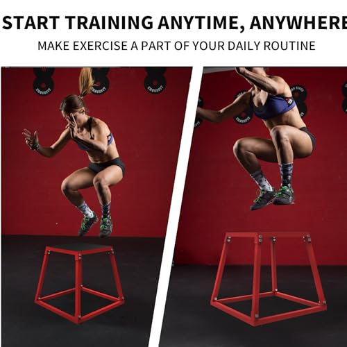 Heavy-Duty Steel Plyometric Jump Box, 12" Anti-Slip Rubber Tread & Stable Trapezoidal Design, Fixed Non-Slip Pads Fitness Jump Platform for Strength Training, Home & Gym Use