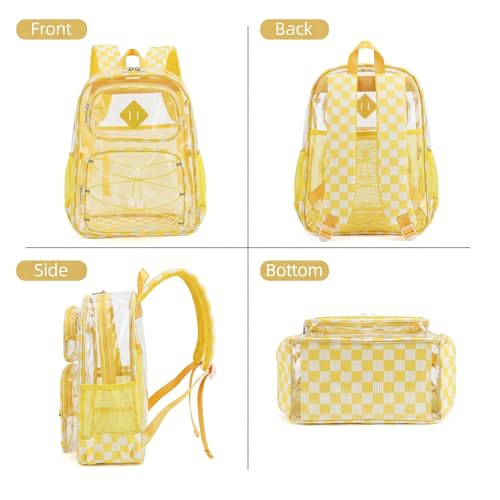 Clear Backpacks for Girls Women, Heavy Duty PVC Transparent Back Pack See Through Boys Kids Clear Bookbags for School - Checkered Yellow - color: Checkered Yellow