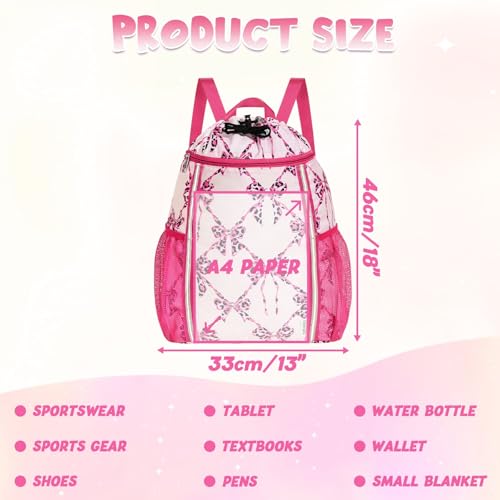 WAWSAM Drawstring Backpack, Bowknot Drawstring Gym Bag, Waterproof Swim Bag for Beach String Cinch Backpack with Two Mesh Water Bottle Pocket - color: Bowknot