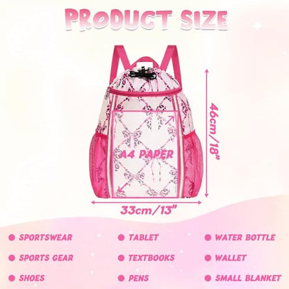 WAWSAM Drawstring Backpack, Bowknot Drawstring Gym Bag, Waterproof Swim Bag for Beach String Cinch Backpack with Two Mesh Water Bottle Pocket - color: Bowknot