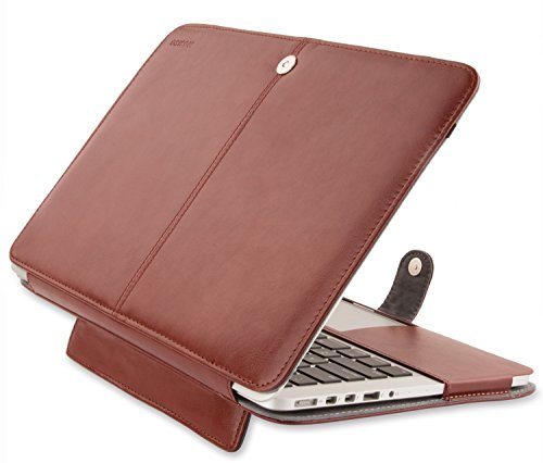 MOSISO Compatible with MacBook Pro 15 inch Retina (A1398, Version 2015/2014/2013/end 2012), PU Leather Portfolio Protective Stand Cover Sleeve, Brown - color: Brown