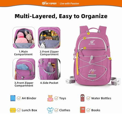 SKYSPER Kids Backpack 12L Children School Bag Child Boy Girl Pack Ages 4-8 for Traveling Day Trips Classes Camping(Purple) - color: Purple, size: Small