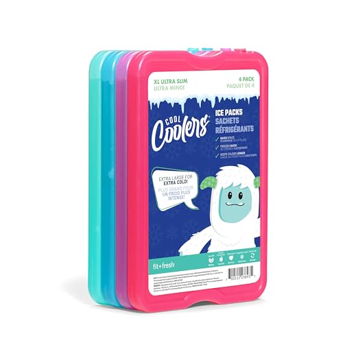Cool Coolers by Fit & Fresh 4 Pack XL Slim Ice Packs, Quick Freeze Space Saving Reusable Ice Packs for Lunch Boxes or Coolers - color: Multi (4 Pack)