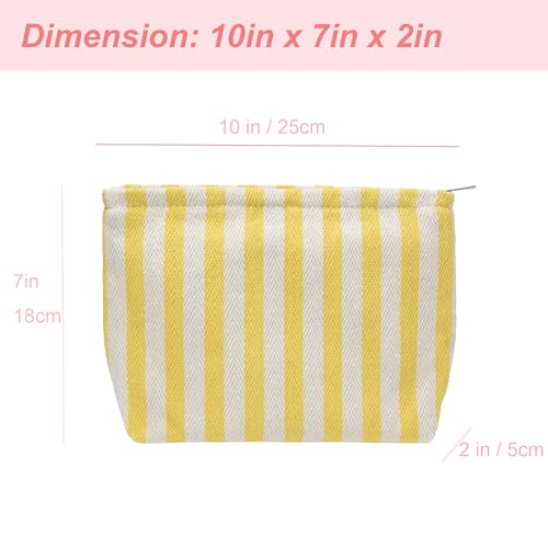 PAZIMIIK Makeup Bag Large Cotton Zipper Pouch for Purse Travel Canvas Make Up Organizer for Women Cosmetic,Stripe Yellow - color: Stripe Yellow