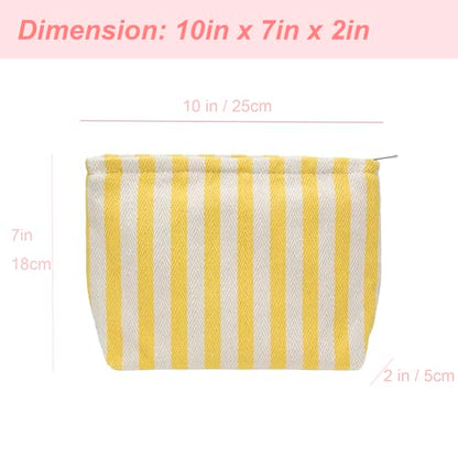 PAZIMIIK Makeup Bag Large Cotton Zipper Pouch for Purse Travel Canvas Make Up Organizer for Women Cosmetic,Stripe Yellow - color: Stripe Yellow