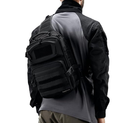 AMHEH 15L 1050D Urban Tactical Sling Bag for Men 12 Inch Laptop, Black | MOLLE Crossbody One Strap Shoulder Backpack, Everyday Carry, Commuting, Walking, Cycling, Motorcycle Riding, Day Trip, Travel - color: Black