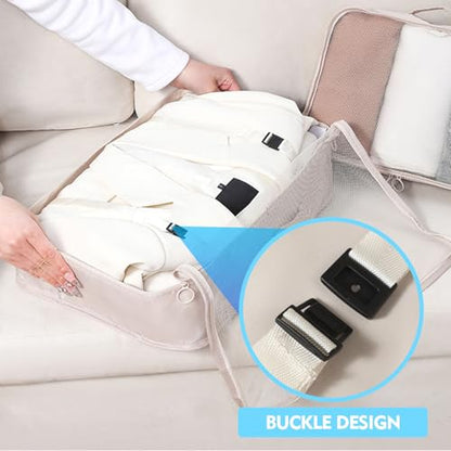 8 Set Packing Cubes for Suitcases, INVODA Travel Luggage Packing Organizers with Laundry Bag, Compression Storage Shoe Bag, Clothing Underwear Bag (Beige) - color: Beige