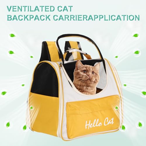 Cat Backpack Carrier, Large Space & Breathable, Ventilated Mesh Design Pet Backpack for Cats or Small Dogs, Intended for Hiking/Camping/Traveling (Yellow, 14.6"x9.8"x13.4") - color: Yellow